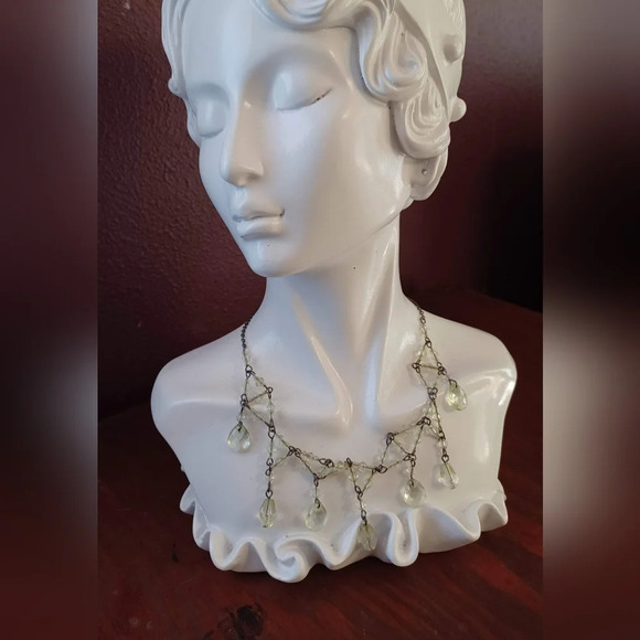 A Vintage Pale Green Clear Crystal Drop Princess Choker Collar Necklace - Picture 2 of 6